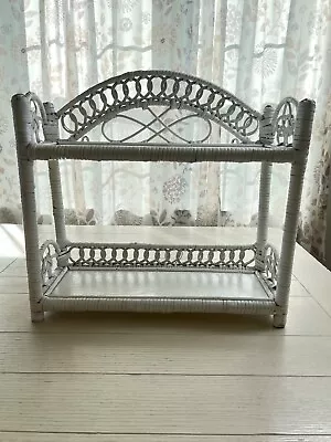 Vintage Mid Century White Wicker Rattan Wall Shelf  • $21