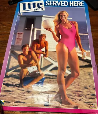 Vintage Miller Lite Beer Poster Pro Beach Volleyball 20x30 Bikini Summer • $32.19