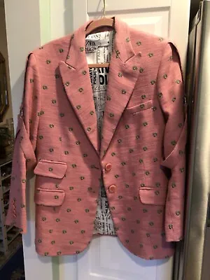 Rare Zara Pink Single Breasted Textured Jacket Blazer Size Medium Xs • $89