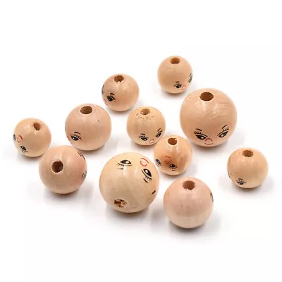 20pcs Wood Color Face Doll Head Wooden Bead Loose Beads DIY Jewelry Accessor-wq • £4.39