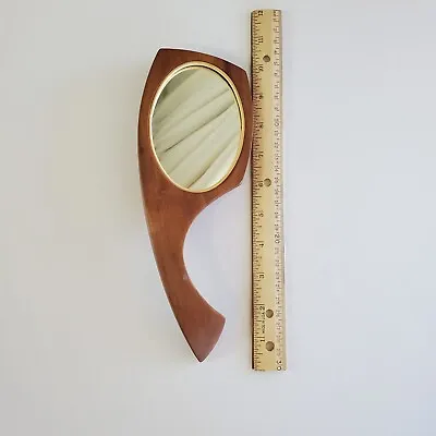 Vtg MID CENTURY MODERN TEAK Danish Hand MIRROR Raised Wood Back Rare Irregular • $98