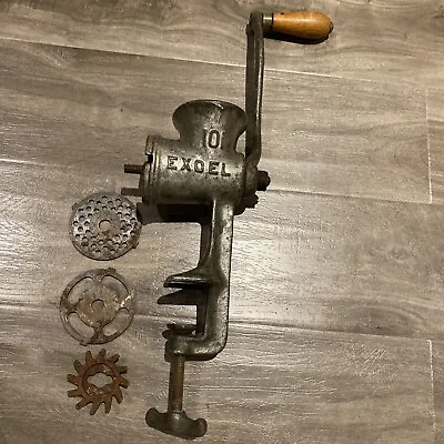 Vintage Excel 101 Food Meat Grinder 3 Blades-Table Clamp-Hand Crank-Made In USA • $19.95
