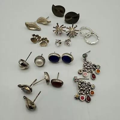 925 Silver CZGlassMoonstonePearl Earring Lot Marked Per Testing • $15.50