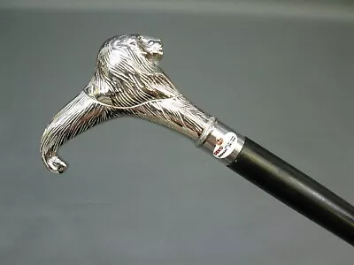 Silver Brass Lion Head Handle Antique Wooden Walking Stick Cane Vintage Designer • $37.79