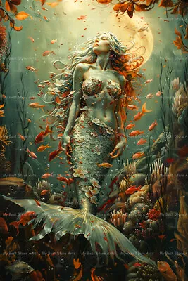 UNDERWATER MERMAID ART PRINT Decor Siren Poster Cottagecore Ocean Fantasy D278 • $7.95