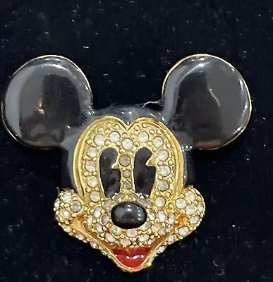 Disney Vintage Mickey Mouse Head Crystal Enamel Brooch Pin • $21.99