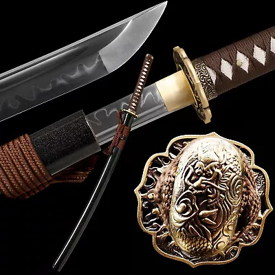 HandMade Brown Katana Sword Real Clay Tempered T10 Steel Razor Sharp Real Hamon • $129.99