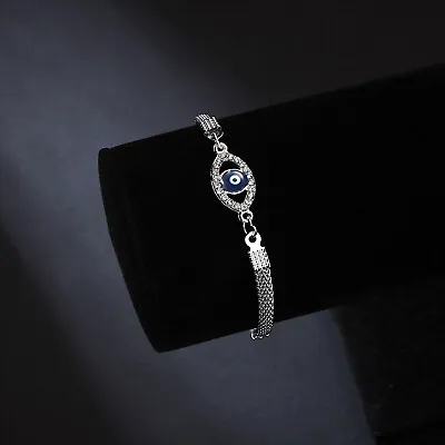 Turkish Hamsa Lucky Evil Eye Bracelet Silver Zircon Bangle Women's Charm Jewelry • $1.69