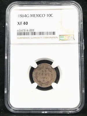 1864M NGC XF-40 Ten 10 Centavos Empire Of Maximilian Mexico #2632 • $700