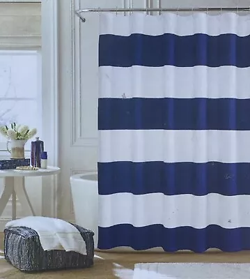 Tommy Hilfiger Navy Blue White Cabana Stripe Seersucker Fabric Shower Curtain • $36.95