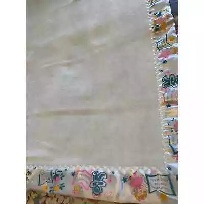 Vtg Nursery Rhymes Baby Crib Blanket Satin Trim Jack & The Beanstalk Goldylocks • $19.95