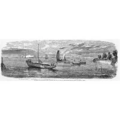 JAPAN Man O War Boats Escorting Lord Elgin Landing At JEDDO - Antique Print 1858 • $17.42