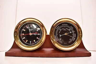 VTG Chelsea Black Flag Newport Ships Clock Barometer Set Nautical W Stand Brass • $678.65