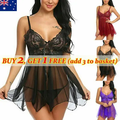 $10.44 • Buy Women's Lace Lingerie Babydoll Underwear Nightdress Sleepwear Dress Plus Size