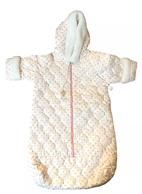 80s Tot Lines Pink Rosebud Baby Girl Bunting Infant Sized Hooded USA Baby Doll • $25.39