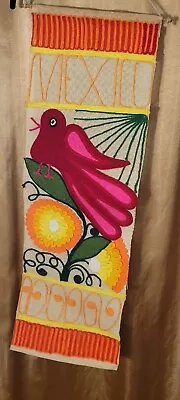 VTG Mid Century Modern  Burlap Yarn Banner Wall Hanging 11 X 34  Bird/Flower • $120