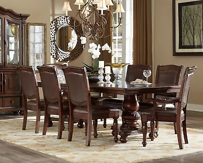 Brown Cherry Finish Traditional 9pc Dining Set Table 2 Arm Chairs 6 Side Chairs • $2175