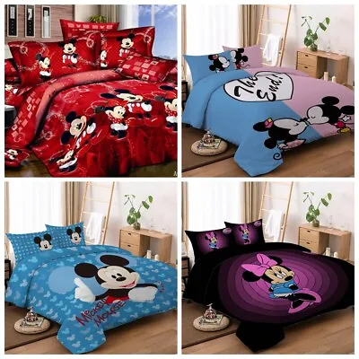 Mickey&Minnie Mouse Duvet Cover Set Bedding Set Single Double King Pillowcases • £28.99