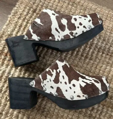 Matisse Free People Cow Print Pony Hair Clog Wooden Heels • $65