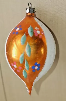 Vintage 4.5” Blown Glass Handpainted Mercury Mica Teardrop Poland Xmas Ornament • $9.99