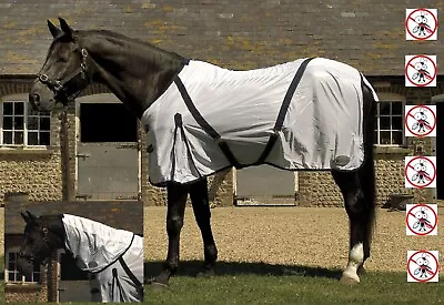 MESH FLY RUG Rhinegold Detachable Full Neck Combo Horse Rug White UV Protection • £33.85