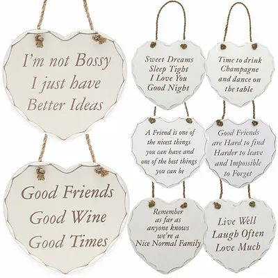 New Hanging Wooden Heart Shaped Plaque Sign Message Decoration Gift Door Wall • £2.49