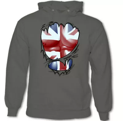 Torn Ripped Union Jack Flag Mens British Hoodie Team GB UK St Georges Day Top • £24.49