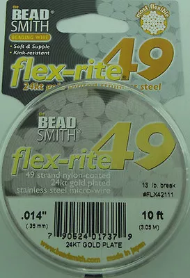 $16.68 • Buy FLEX-RITE 49 Strand Beading Micro Wire .012-.024  10-100 Ft Beadsmith Flex Right