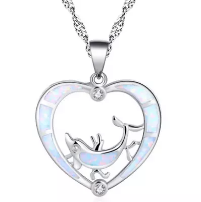 Fashion Silver White Simulated Opal Fish Heart Pendant Necklace Birthday Jewelry • $0.04