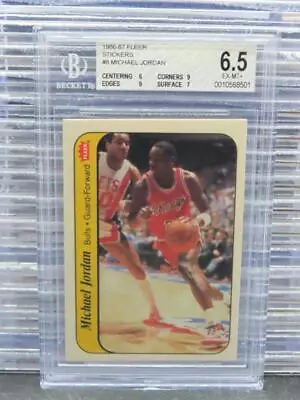 1986-87 Fleer Stickers Michael Jordan Rookie Sticker RC #8 BGS 6.5 Bulls EX-MT+ • $113.50