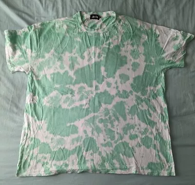 Shock Mens XL Green And White Tie Dye Psychedelic Sixties Short Sleeve T-shirt • £1.99