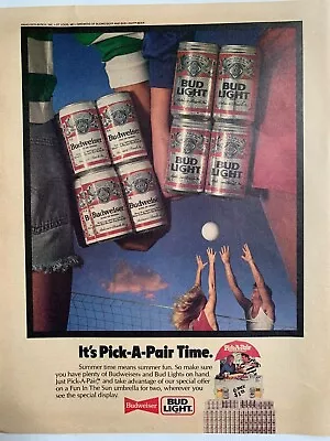 1986 Bud Light In Cans Print Ad 12 X10  Volley Ball • $12.95