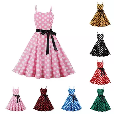 Women Vintage Polka Dot Audrey Dress 1950s Sleeveless Retro Cocktail Party Dress • £21.59