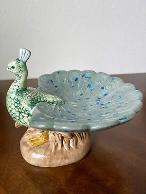 $19.99 • Buy Vintage Holland Mold Ceramic Peacock Candy Trinket Soap Dish Hand Painted