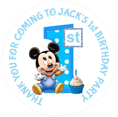 48 Personalised Mickey Mouse Stickers 1st Birthday Party Bag Stickers 40mm • $4.99