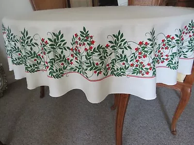 Vintage VERA RED BERRY ROUND TABLECLOTH 67  Diam. EUC • $26.99