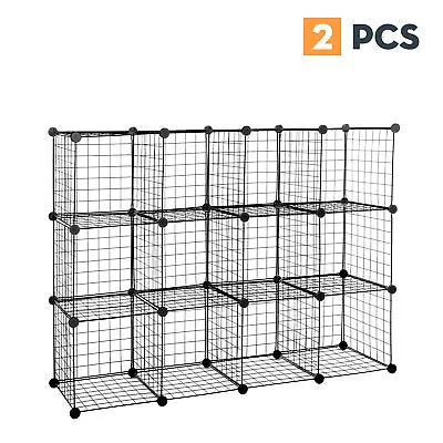 2PCS 12-Cube Wire Cube Storage Organizer Shelving Wire Shelves Rack Modular Book • $68.58