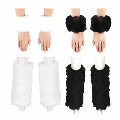 Imitation Rabbit Fur Sleeves Wrist Gloves Cuff W/Fur Warm Sock Cover Costumes • $13.63