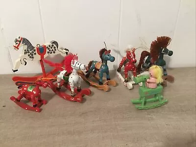 Lot Of Vintage Miniature Wooden Rocking Horses Wood Christmas Tree Ornaments • $15