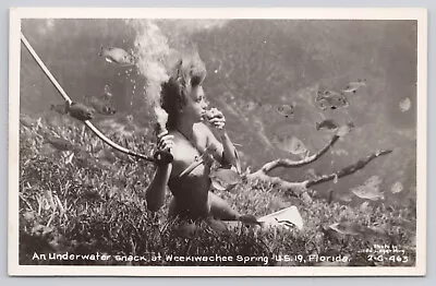 Weekiwachee Spring Mermaid Eating An Underwater Snack RPPC Real Photo Postcard • $14.75