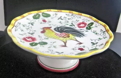 UCAGCO Ceramics Japan Rooster & Roses Pedestal Dish / Plate Compote Serving • $20