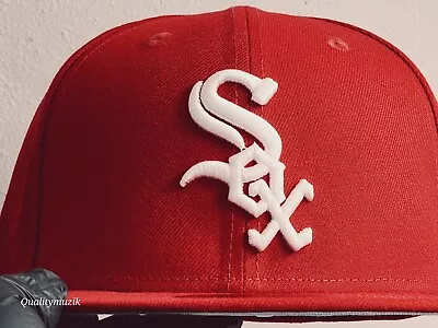 Mens Chicago White Sox Hat New Era Fitted Cap 59fifty Scarlet Red White 7-3/8 • $14.99