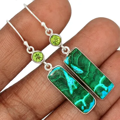 Natural Malachite In Chrysocolla - Congo & Peridot 925 Silver Earrings CE26715 • $16.99