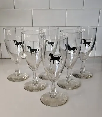 Vintage Horse Clear Glass Stemmed Water Glasses- Set Of Six • $32