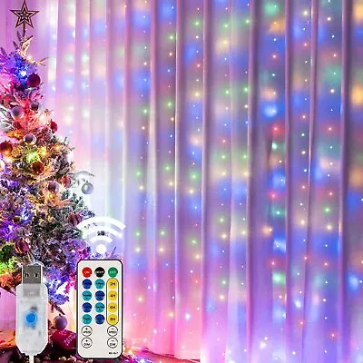 $9.59 • Buy 300 LED Curtain Fairy String Lights USB Twinkle Window Party Wedding With Remote