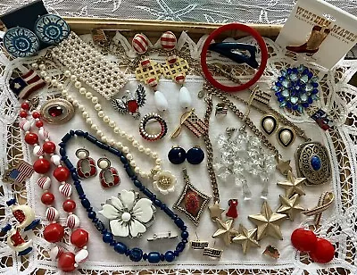 Patriotic Colors Vintage Estate Jewelry Lot 35+pcs Nolan Miller1928gerrysavon • $17