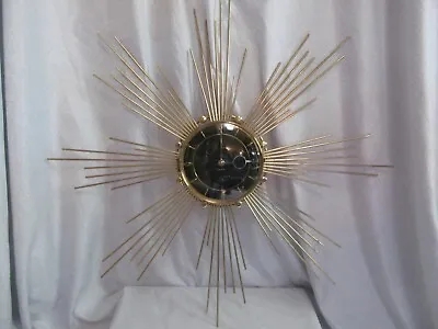 Vintage Starburst Clock Germany Brass Wind Up No Key8 Day Mcm Retro • $175