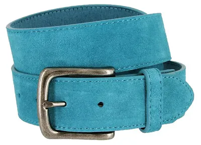 Antique Silver Buckle Suede Leather Casual Jean Belt 1-1/2 (38mm) Wide • $17.95