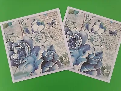 £1 • Buy Beautiful Vintage Look Blue Poppy Floral Card Toppers Flower Birthday Butterfly