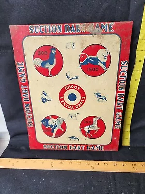 Antique Shooting Gallery Dart Game Pressed Tin Target Toy Game Wildlife Theme  • $75